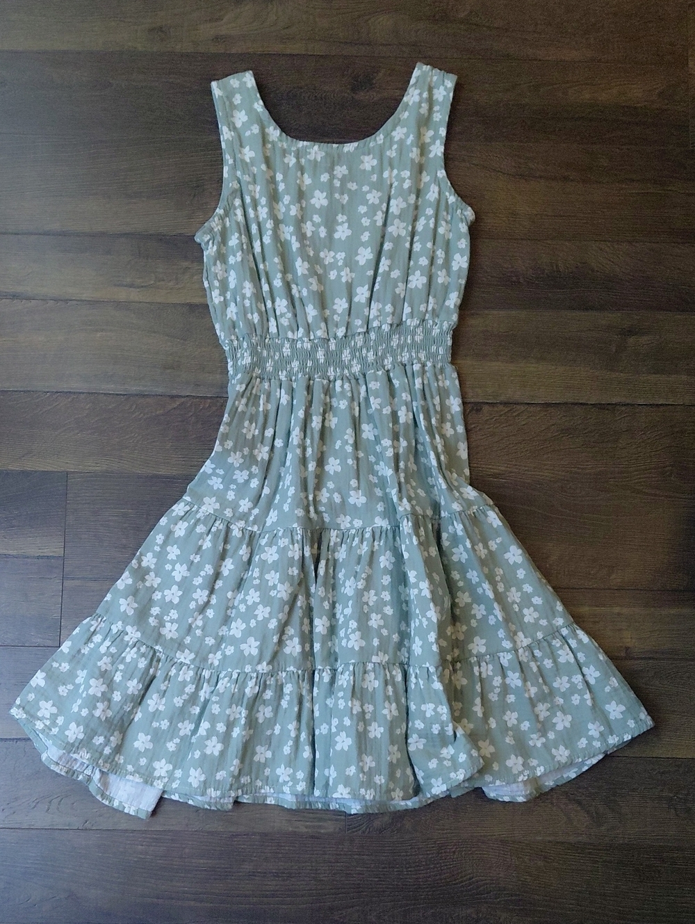 BearPaw Light Sage Green Floral Tiered Sundress